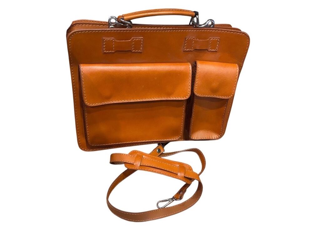 Italian leather brown briefcase by Viola Castellani. Removable strap. New